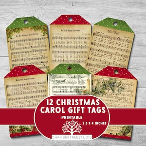 Etiquetas de regalo de villancicos, 12 etiquetas colgantes con música navideña, diario basura navideño vintage, álbumes de recortes, material efímero navideño