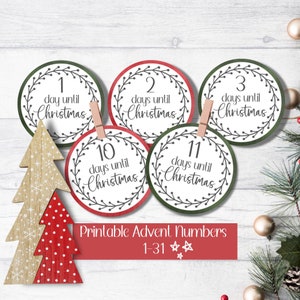 Advent Calendar numbers, 2.5 &quot; size, DIY Advent Calendar kit, printable Christmas countdown tags, 24 days of Christmas, cookie packaging