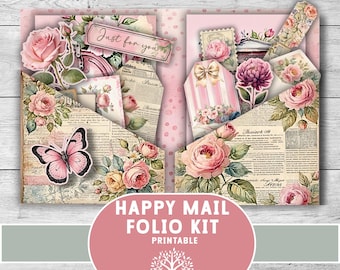 Happy Mail Folio kit, Mother's day gift, foldable card gift for Mom, Junk Journal insert, loaded pocket