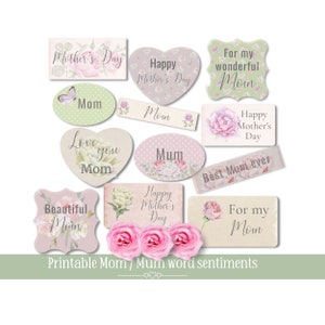 Palabras para el Día de la Madre, frases para diarios basura, efímeras para scrapbooking, palabras imprimibles, descarga instantánea, Feliz Día de la Madre