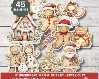 Christmas Gingerbread Ephemera – 45 Gingerbread Man and Friends Fussy Cuts for Junk Journals, Scrapbooking and Holiday Crafts