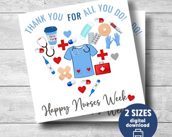 Nurse Week appreciation gift tag, 3" and 4" tags, Happy Nurses Week, thank you for all you do, school nurse, printable cookie packaging