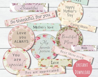 Mother’s Day Digital Ephemera – Mom Words and Sentiments for Junk Journals, Scrapbooks & Craft Projects – Printable Download