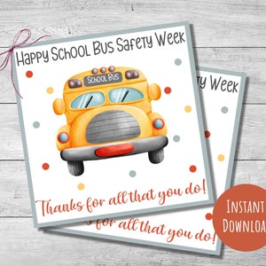 Schoolbus Safety Week cadeau tag, buschauffeur waardering tag, afdrukbare schoolbus chauffeur cadeau, bedankje cadeau tag, 2,5", 3" en 3,5"
