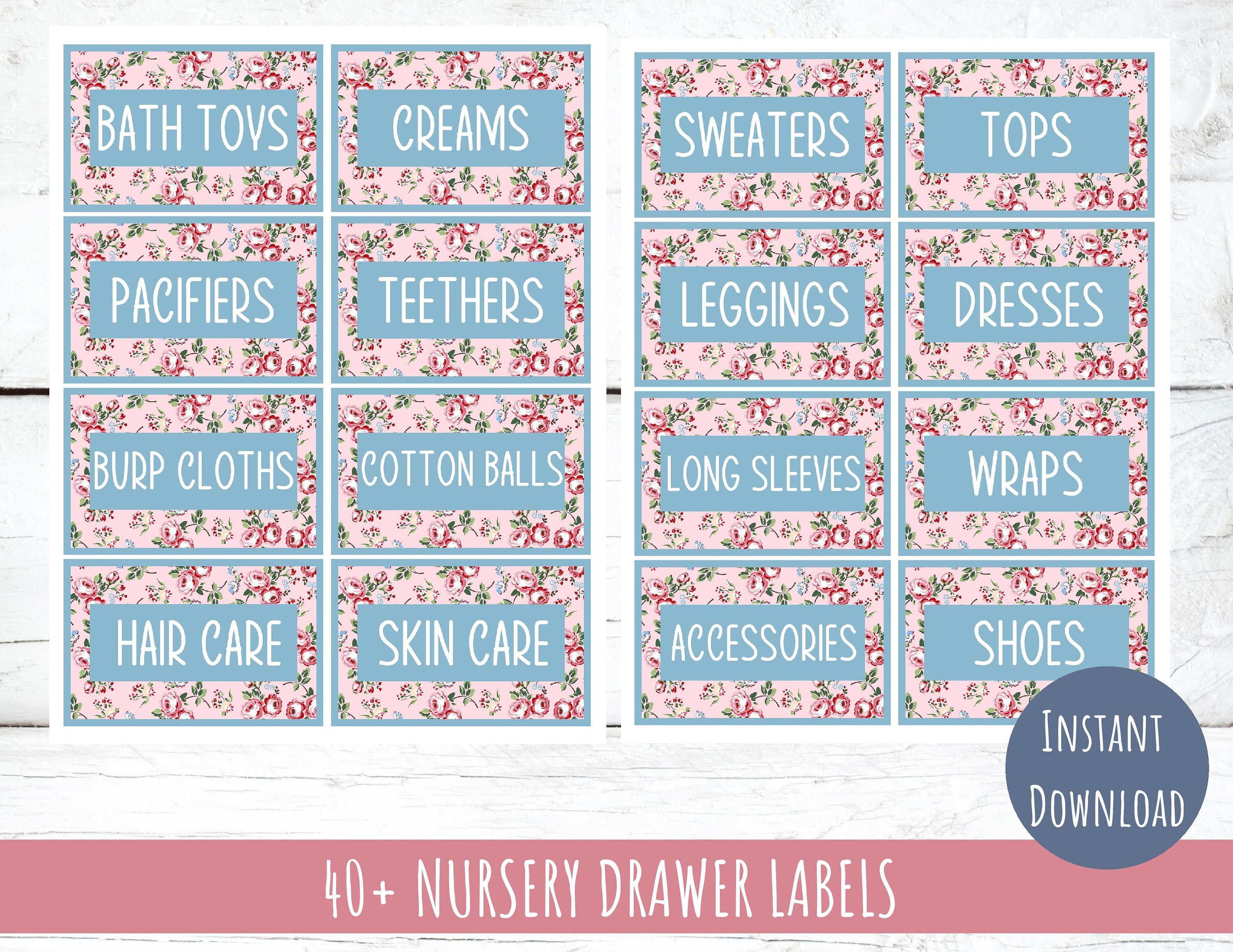 Printable Baby Nursery Drawer Labels, Nursery Organization, Digital