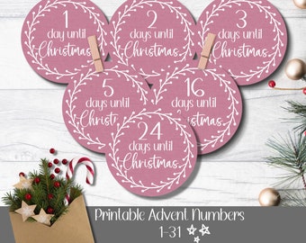 Advent Calendar numbers, 2.5 " size, DIY Advent Calendar kit, printable Christmas countdown tags, 24 days of Christmas, cookie packaging