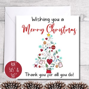 Carte médicale de Noël amusante, joyeuses fêtes pour les infirmières et les médecins, étiquette-cadeau pour le personnel hospitalier, cadeau de remerciement pour Noël