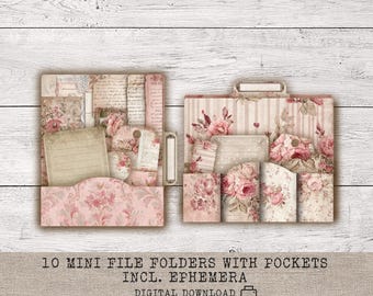 Mini file folder pockets, Ephemera & Tabs | 10 mini folders, Printable Junk Journal Supplies
