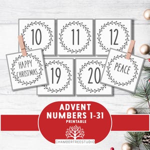 Advent Calendar numbers, 1.5&quot; & 2&quot;, DIY Advent Calendar kit, printable Christmas countdown tags, 25 days of Christmas, cookie packaging