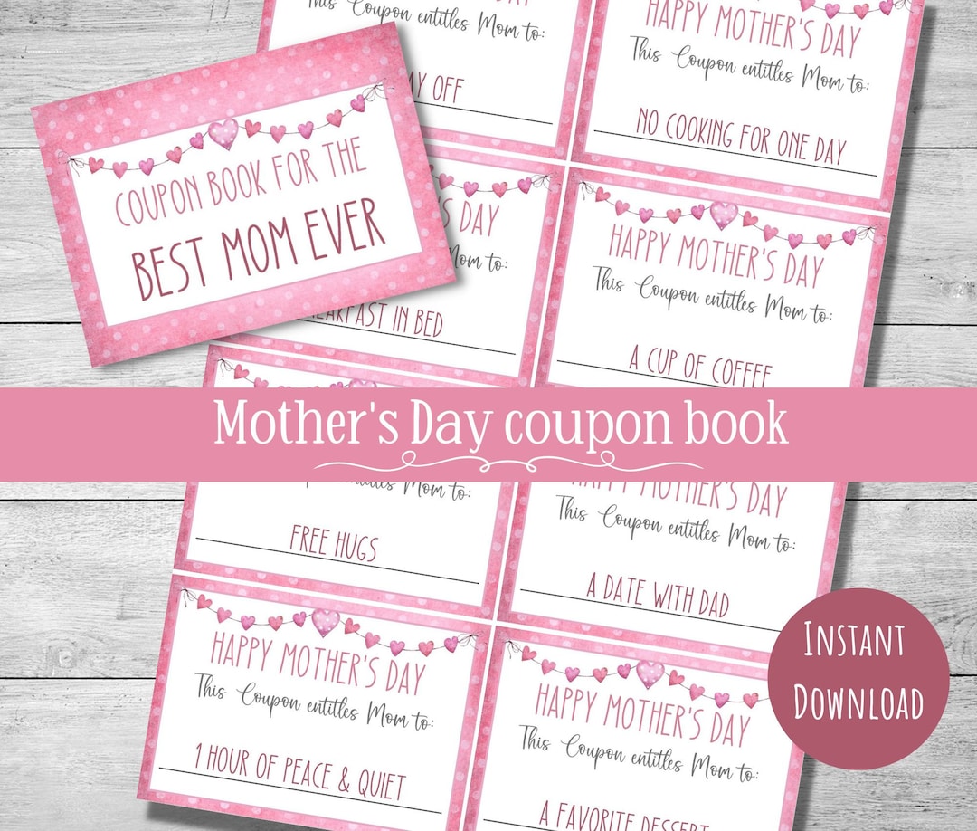 Printable Mother's Day Coupons, 2.5 X 3.5 Size Coupons, Diy Printable ...