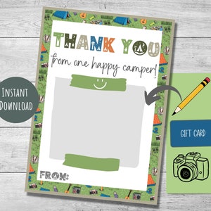 Cartão de agradecimento do acampamento de verão, porta-cartão-presente do conselheiro do acampamento, último dia de acampamento, download instantâneo