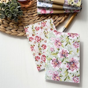 Mini Notebooks, handmade Journaling notepad, set of 2, 20 blank page inserts, floral pocket notebook set