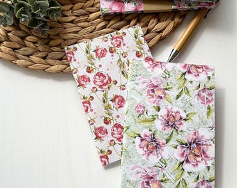 Mini Notebooks, handmade Journaling notepad, set of 2, 20 blank page inserts, floral pocket notebook set