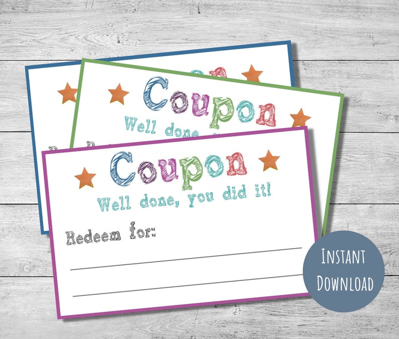 Reward Cards for Kids, Printable Good Behavior Coupons, Redeem Coupon