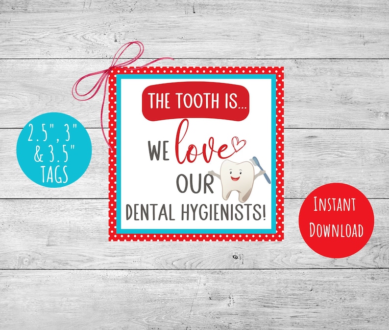 Dental Hygienist Week Gift Tag, Printable Dental Appreciation Tag, 2.5
