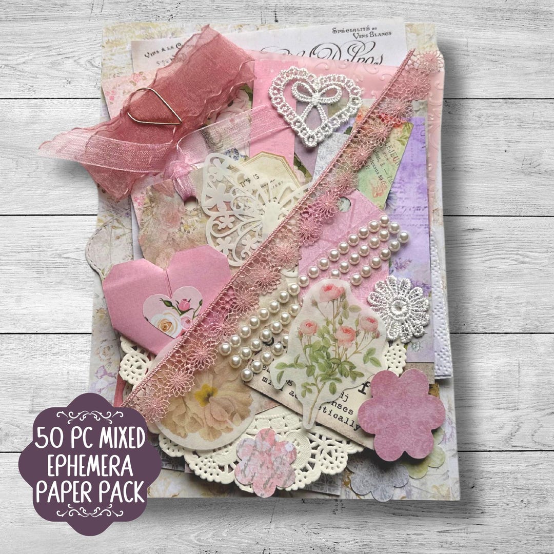 Shabby Vintage Ephemera Paper Pack, 50 Pc Loaded Pocket Kit, Paper ...