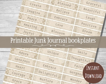 Junk journal words, word sentiments, junk journal ephemera, printable words, scrapbooking ephemera, instant download