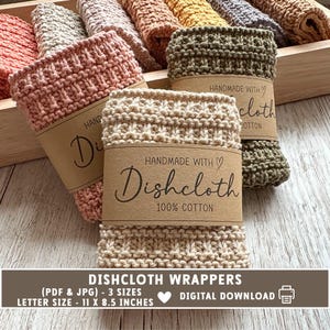 Étiquette d'emballage de torchon, torchons au crochet ou en tricot, téléchargement imprimable, taille lettre, avec et sans instructions d'entretien
