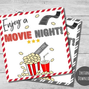 Etiqueta de regalo para Noche de Cine, agradecimiento por la Semana de Agradecimiento al Maestro, etiqueta de regalo de último minuto, regalo para Noche de Cine, descarga instantánea