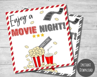 Christmas Movie Night gift card tag, Teacher Appreciation Week thank you, last minute gift tag, Movie Night gift, instant download