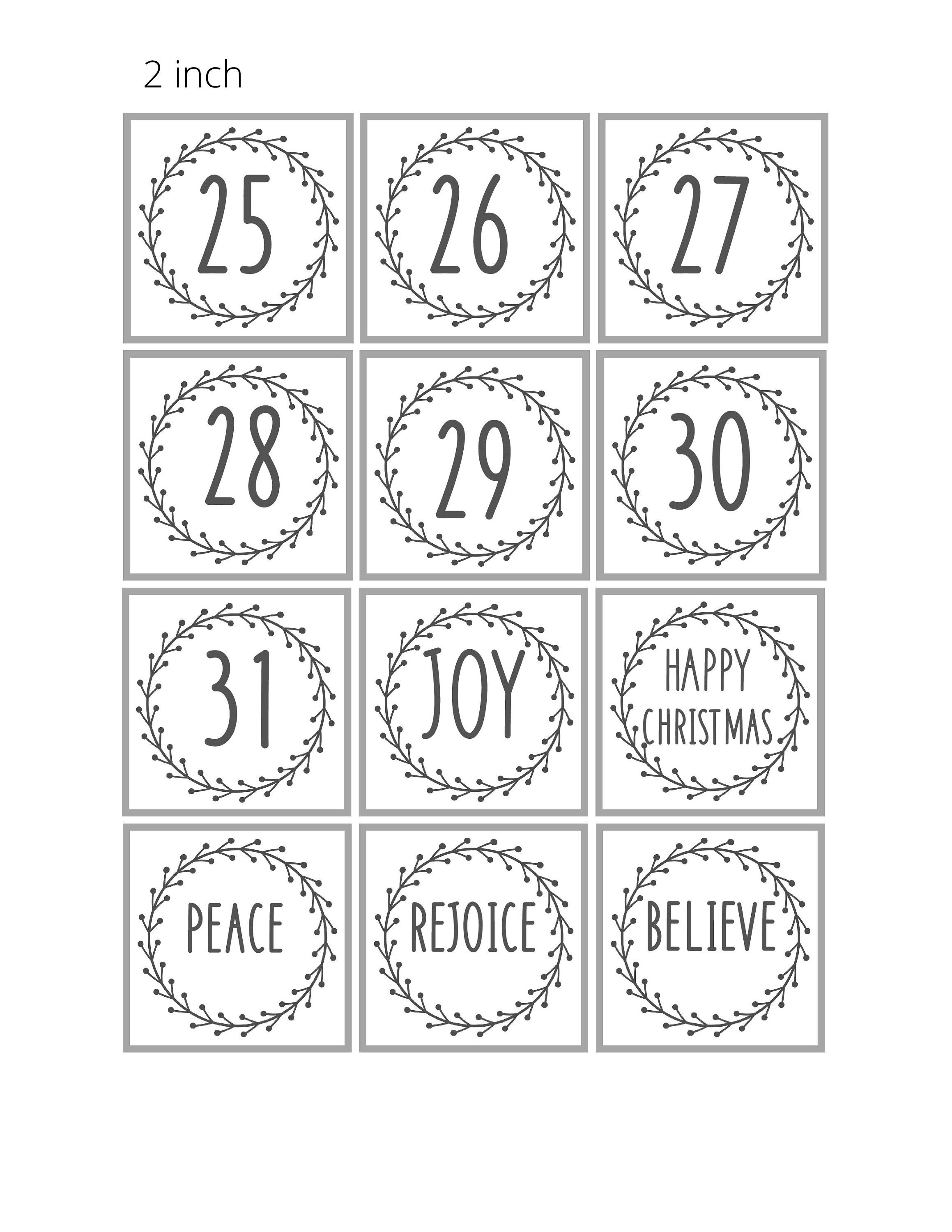 Advent Calendar Numbers, 1.5 & 2, DIY Advent Calendar Kit, Printable