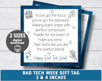 Rad Tech Week gift tag, Radiology Technician, appreciation tags,  3" & 4" tags, printable cookie tag, x ray gift tag