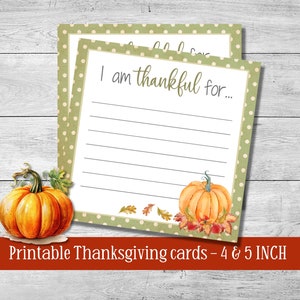 Cartes de gratitude pour Thanksgiving, je suis reconnaissant pour les notes, tailles 4 x 4 po. 5 x 5 po., étiquettes imprimables de style vintage vert, téléchargement immédiat