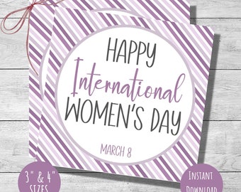 International Women's Day gift tag, March 8, 3" & 4" size cards, happy women's day, cookie tags, co-worker gift, instant download