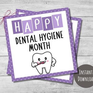 Etiquetas de regalo para el mes de la higiene dental, etiquetas de agradecimiento por la higiene dental, etiquetas de 2,5", 3" y 3,5", higienistas dentales, personal dental, descarga instantánea