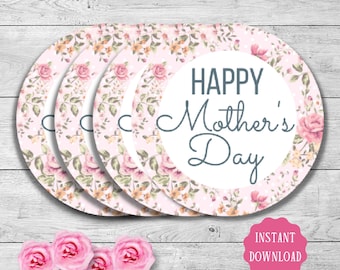 Mother&#39;s Day gift tag, 2&quot; and 2.5&quot; tags, Mothers Day cookie tags, printable Mom floral gift tag, instant download