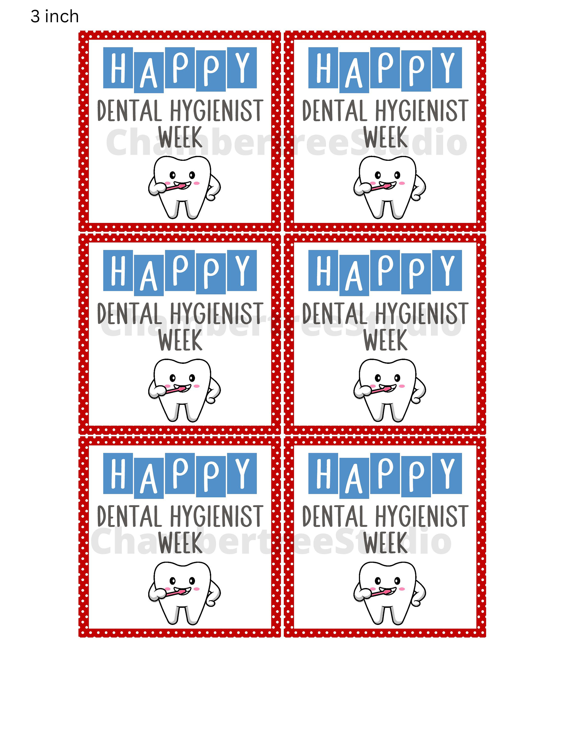 Dental Hygienist Week Gift Tag, Printable Appreciation Tags, 2.5, 3 & 3.5 Tags, Gift for Dental