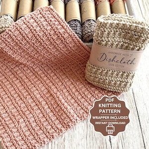 Dishcloth knitting pattern, easy beginner pattern, PDF, eco-friendly, dishcloth wrapper included, instant download