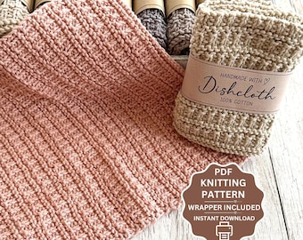Dishcloth knitting pattern, easy beginner pattern, PDF, eco-friendly, dishcloth wrapper included, instant download