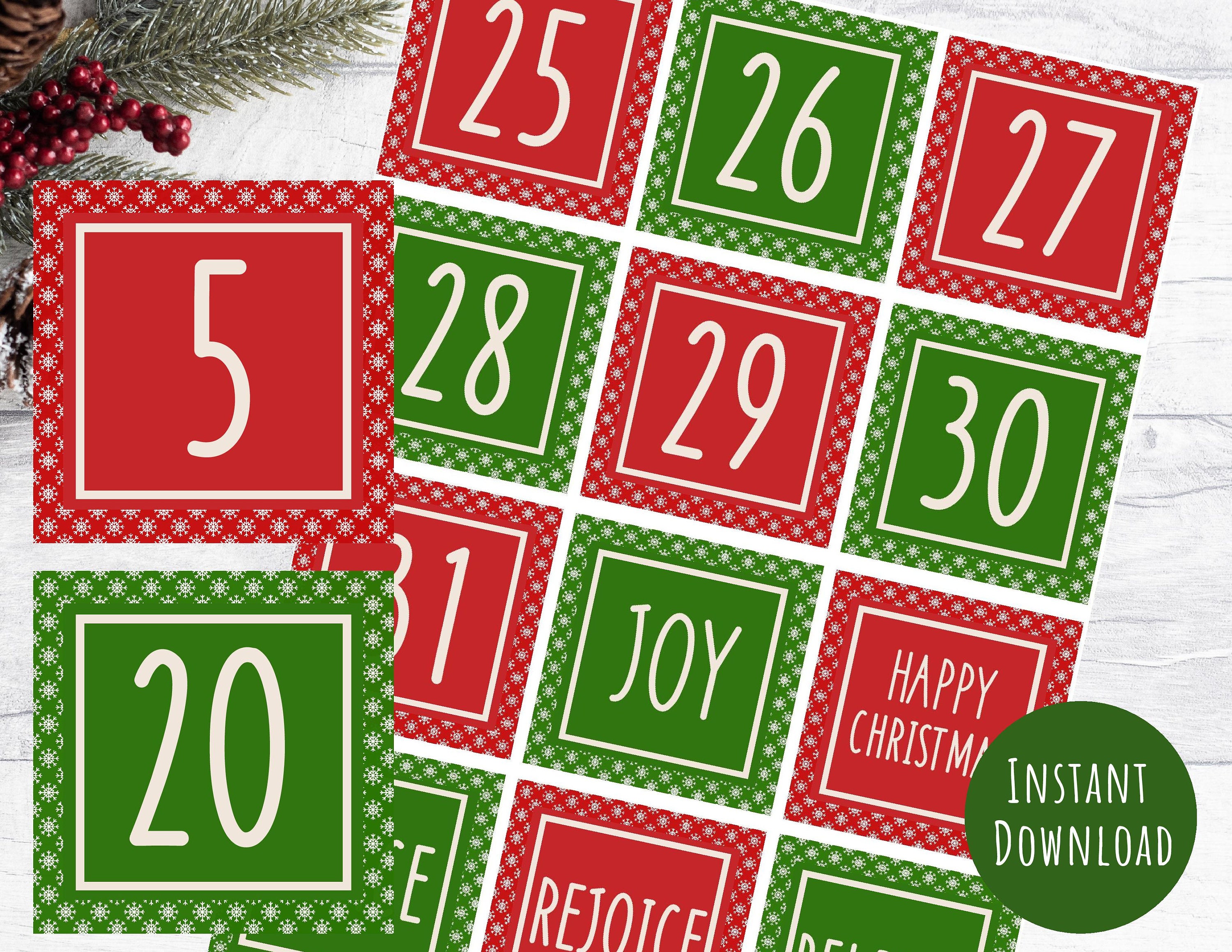 Advent Calendar Numbers, 1.5 & 2, DIY Advent Calendar Kit, Printable
