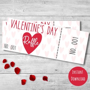 Druckbare Valentinstag-Verlosungskarten, 2,1 "x 5,5", Fundraiing-Eintrittskarten, Charity-Event, sofortiger Download