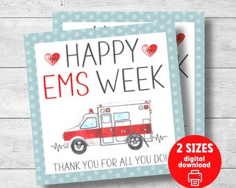 EMS Week gift tag, Happy Emergency Medical Services Week, EMT appreciation, gift for Paramedics, first responder, instant download