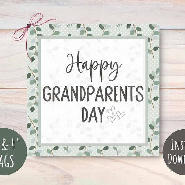 Happy Grandparents Day gift tag, appreciation gift tag,  3" & 4" tags, Grandparent appreciation, instant download