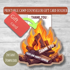 Cartão de agradecimento do acampamento de verão, porta-cartão-presente do conselheiro do acampamento, último dia de acampamento, download instantâneo