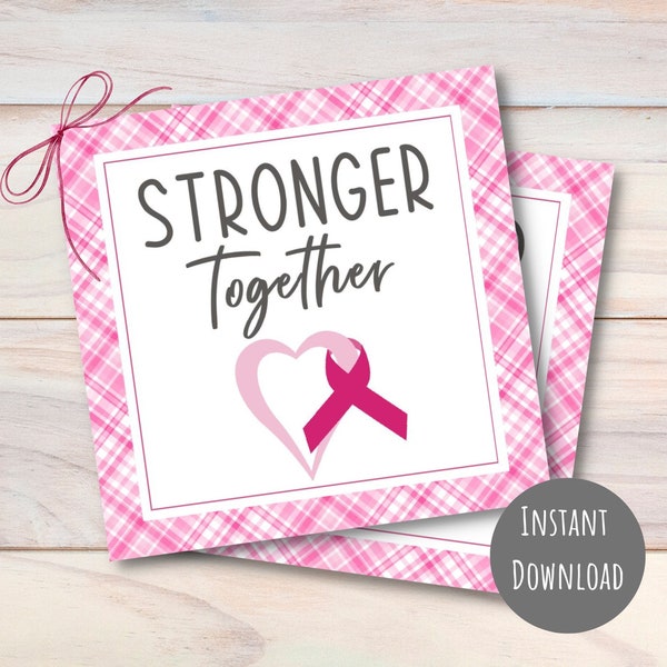 Breast Cancer Awareness gift tag, Cancer survivor, stronger together, Fundraiser gift tag