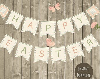 Easter Bunting Printable | Happy Easter Garland Banner | Instant Download Party Decor