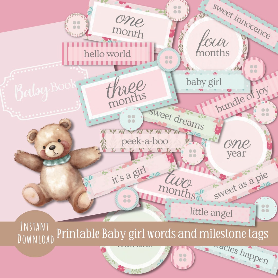 Baby Girl Words, Printable Baby Word Sentiments, Baby Junk Journal ...