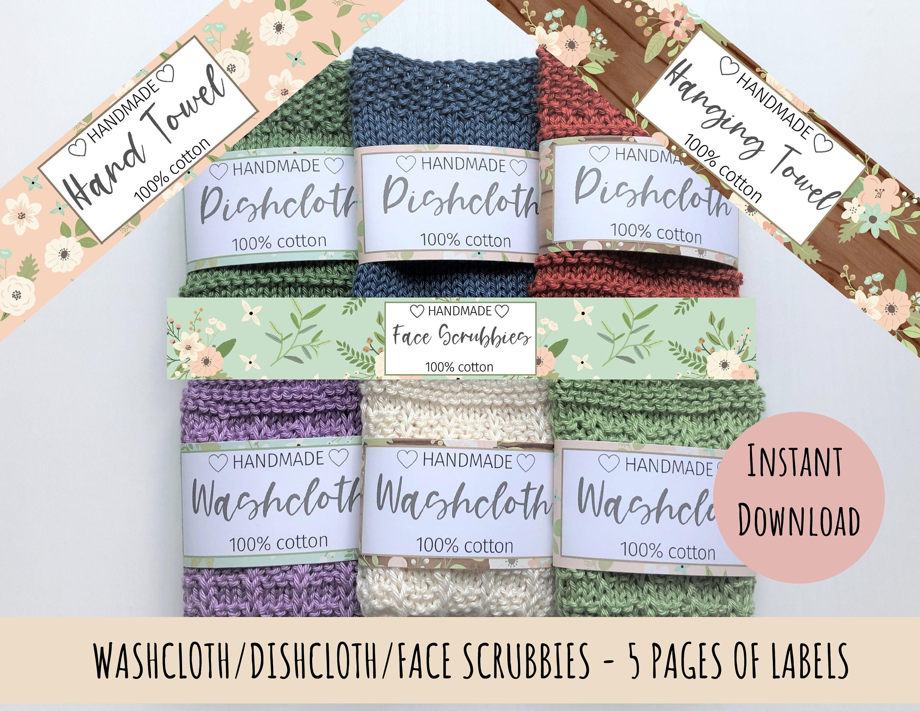 Printable Washcloth Labels Floral Design Handmade Dishcloth - Etsy