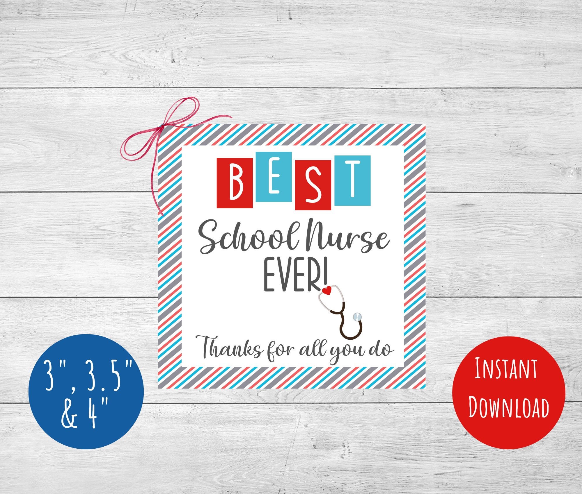 School Nurse Appreciation Day Gift Tag, 3, 3.5 and 4 Tags, Happy Nurses