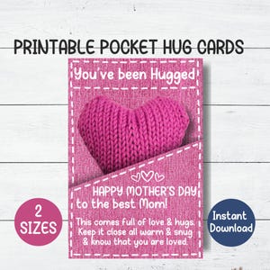 Cartes de câlin de poche pour la fête des mères, porte-câlin de poche, carte de porte-câlin imprimable pour maman, téléchargement immédiat