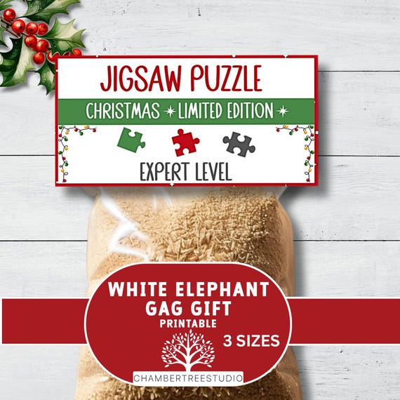 Christmas Gag Puzzle Bag Topper | White Elephant Gift | Funny Holiday Party Favor, printable