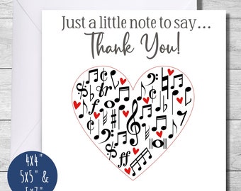 Music Teacher appreciation card, printable thank you for piano teacher, 3 sizes, Orchestra, Music Band, Choir, instant download
