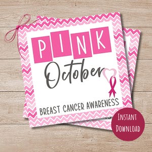 Breast Cancer Awareness gift tag, Cancer survivor support, pink October, Fundraiser gift tag