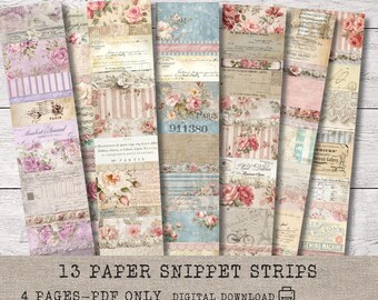 Paper snippet strips Junk Journal, collage ephemera for junk journals, scrapbooking embellishments, digital download