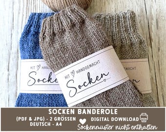 Printable Sock Banderole Labels – Knitted Socks Packaging, A4 Instant Download (German Only)