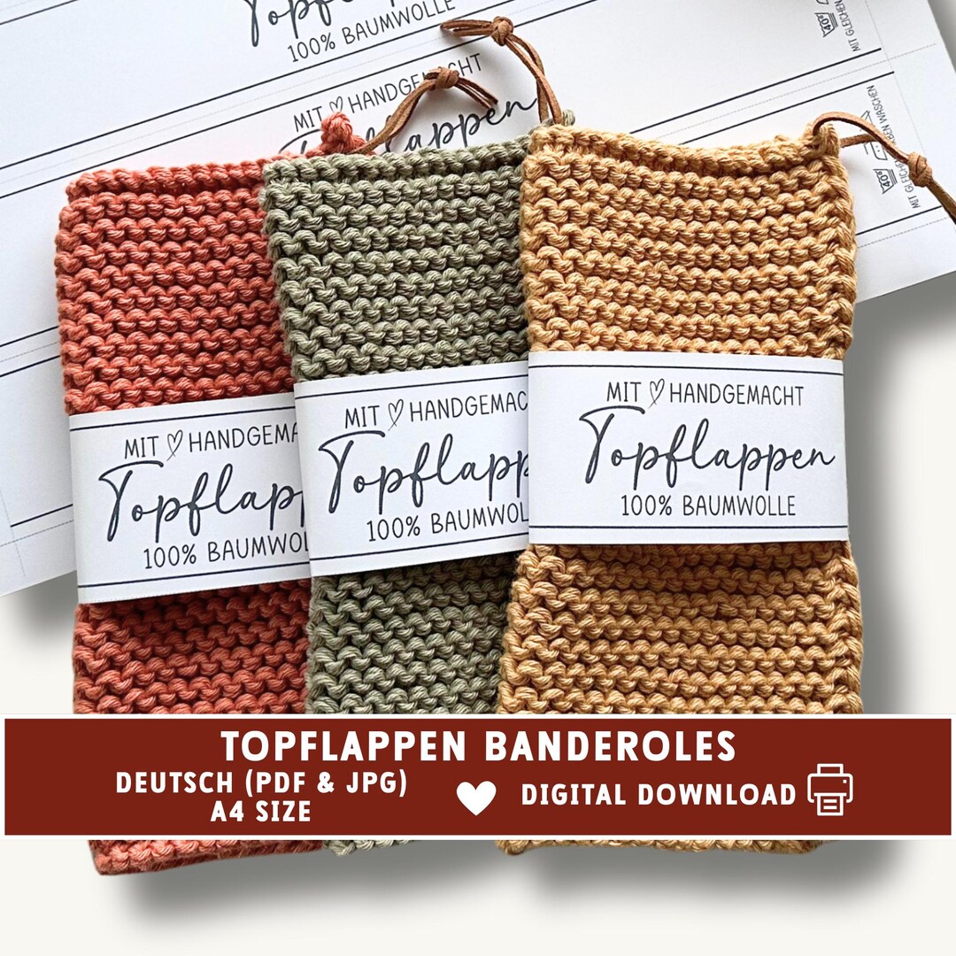 Potholder Banderole Wrapper, Label for Crochet or Knits, Printable ...